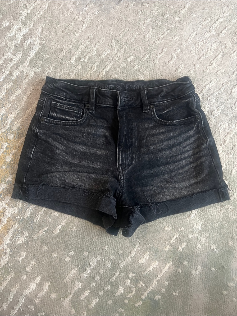 American Eagle Outfitters Black High-Rise Rolled Hem Denim Shorts